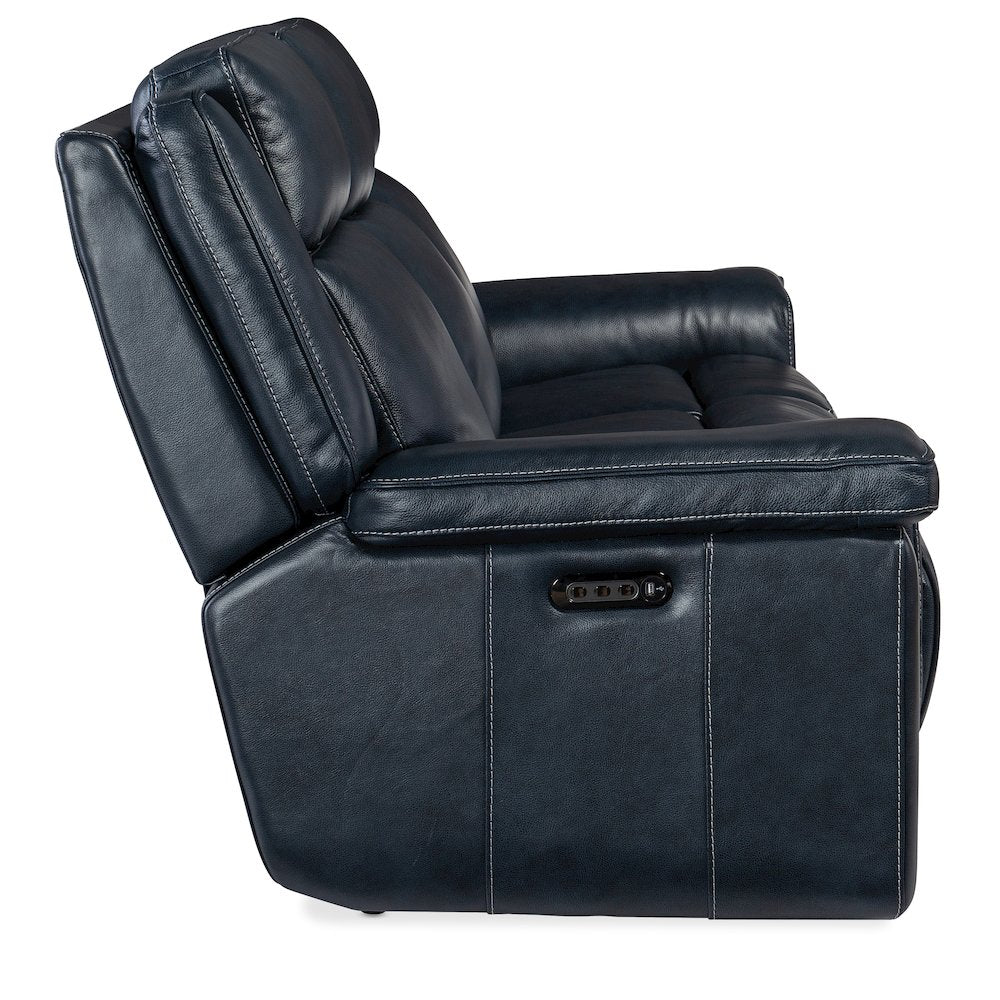 Montel Lay Flat Power Sofa with Power Headrest & Lumbar in Blue Leather