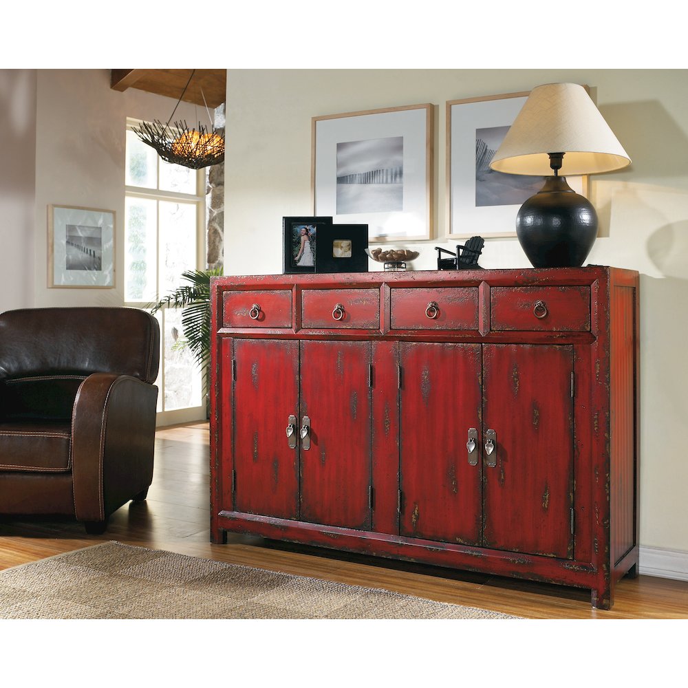 58'' Red Asian Cabinet