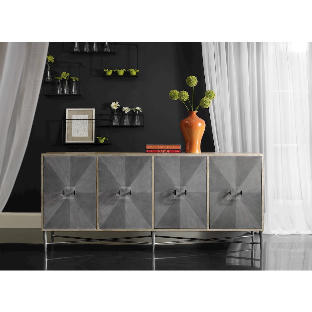 Hooker Furniture Melange Zola 4 Door Console Table in Gray