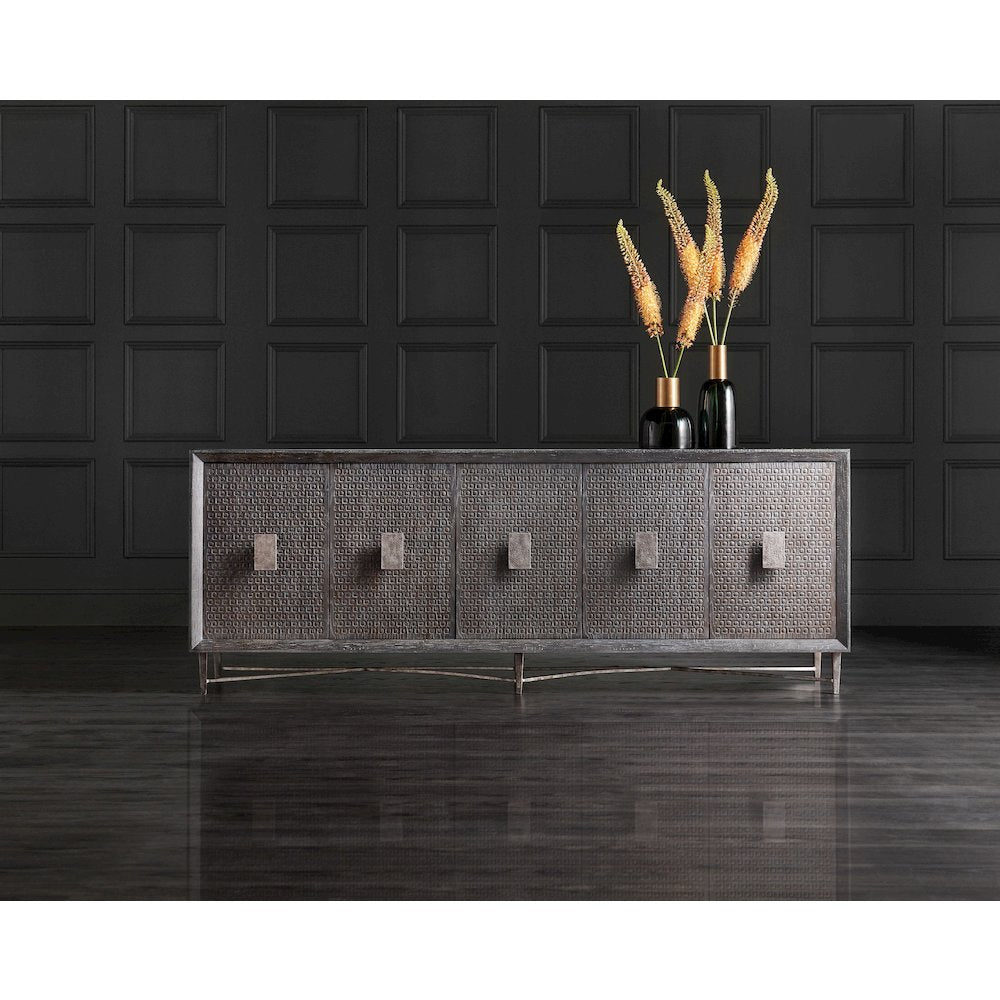Melange Keenan Five Door Credenza in Brown Wood by Hooker Furniture