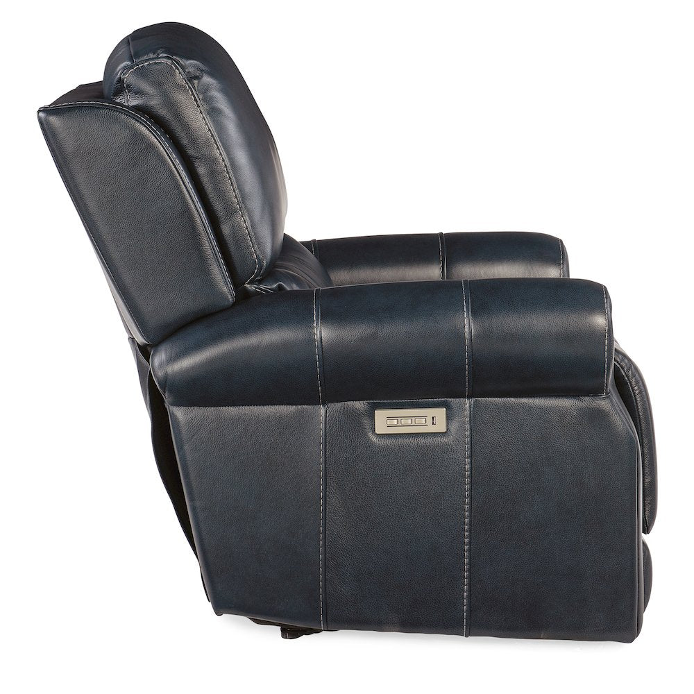 Eisley Power Recliner with Power Headrest & Lumbar in Blue Leather by Hooker