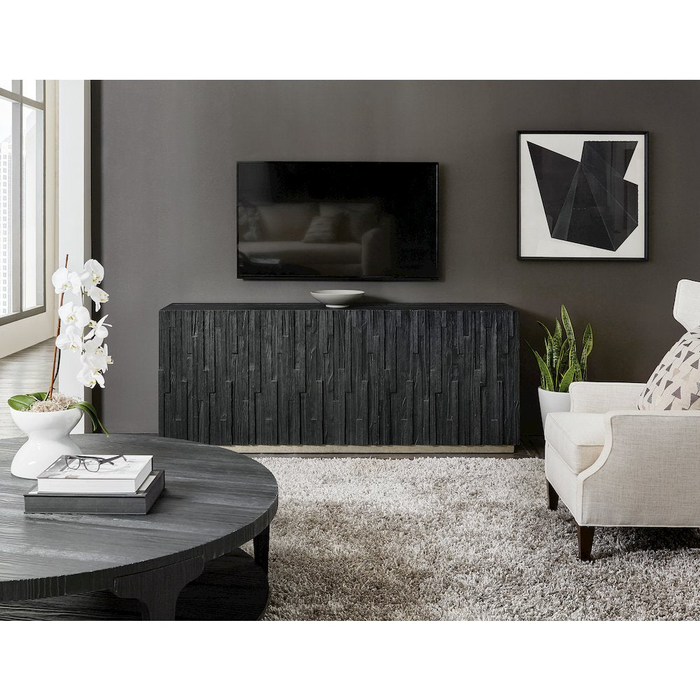 Hooker Furniture Chapman Wood Shou Sugi Ban Entertainment Console in Black