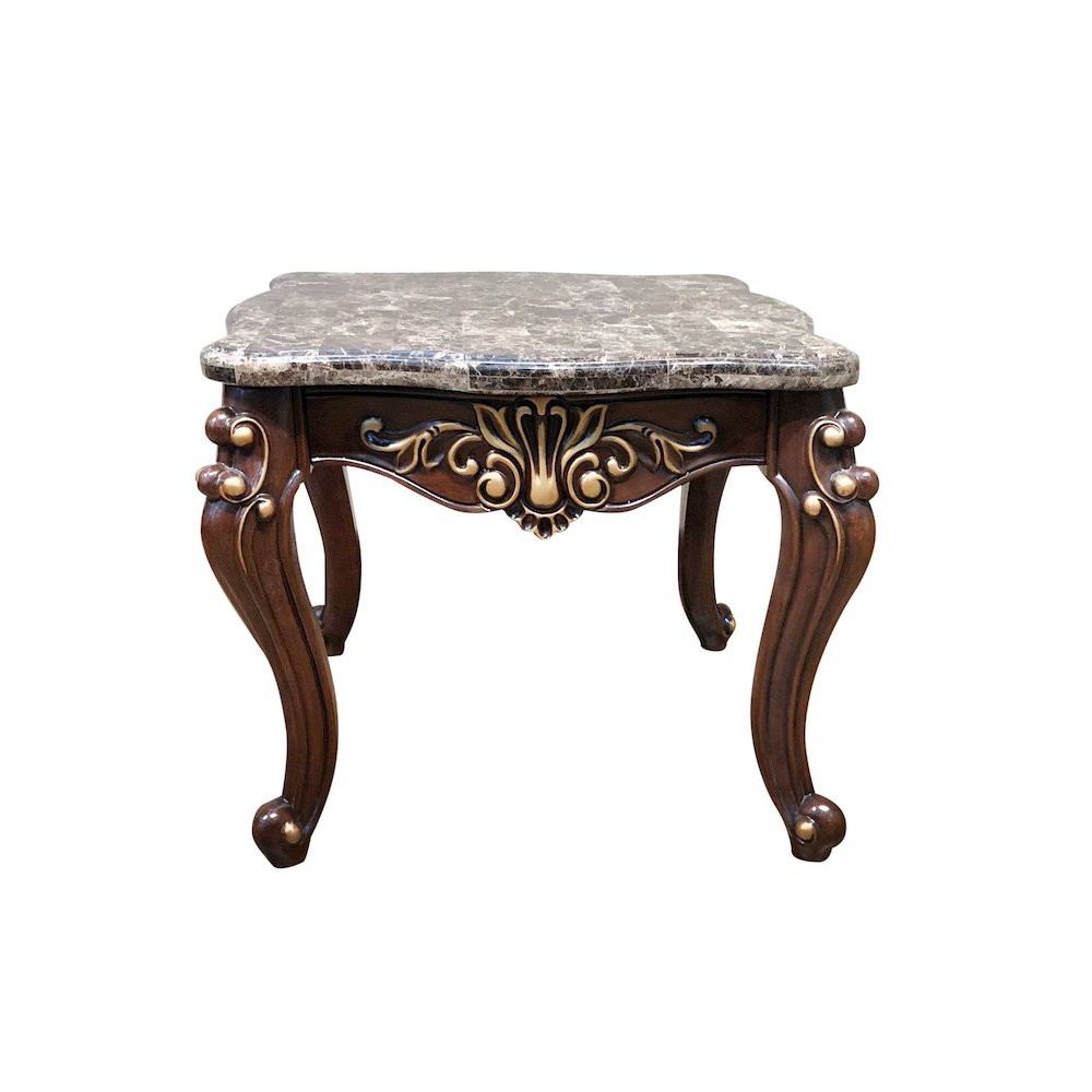 Jade Carved Wood End Table in Cherry Finish