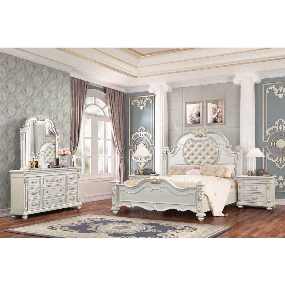 Destiny Contemporary Pearl White 4-piece Bedroom Set, King