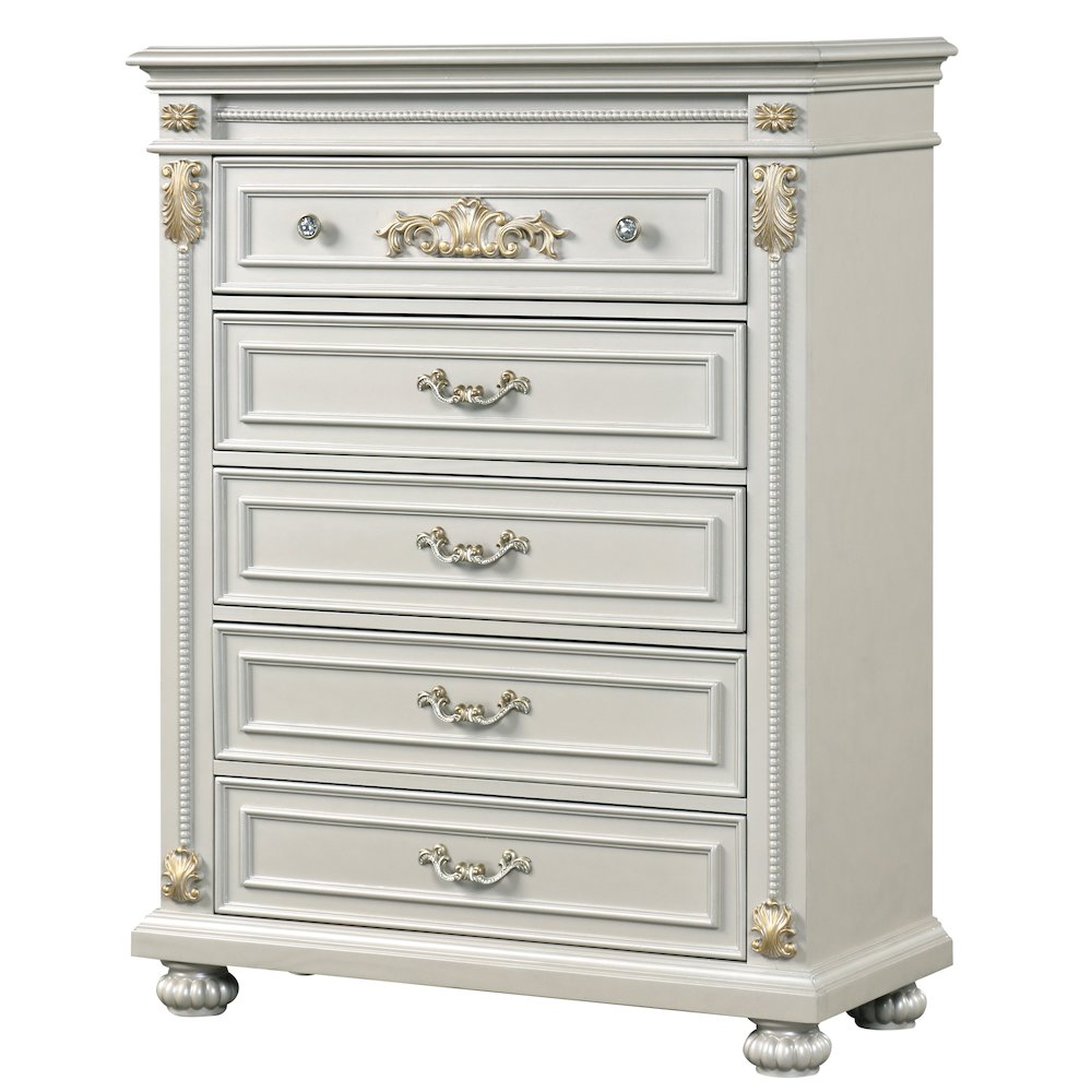 Destiny Contemporary Pearl White 5-piece Bedroom Set, King