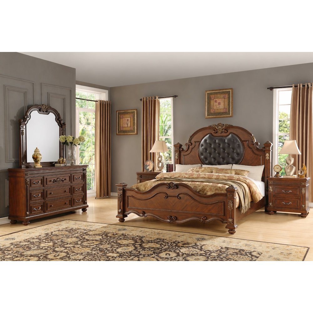 Destiny Contemporary Cherry Wood 4-piece Bedroom Set, Queen