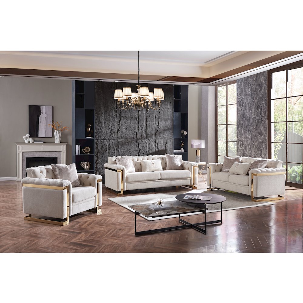 Chloe Tufted Arm Chair with Gold Accents