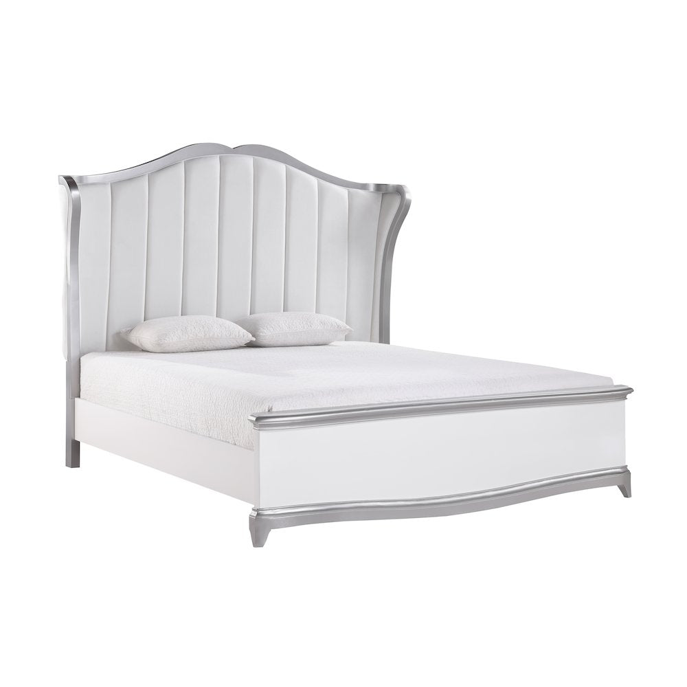 Nina Cream High-gloss 5-Piece Bedroom Set, King