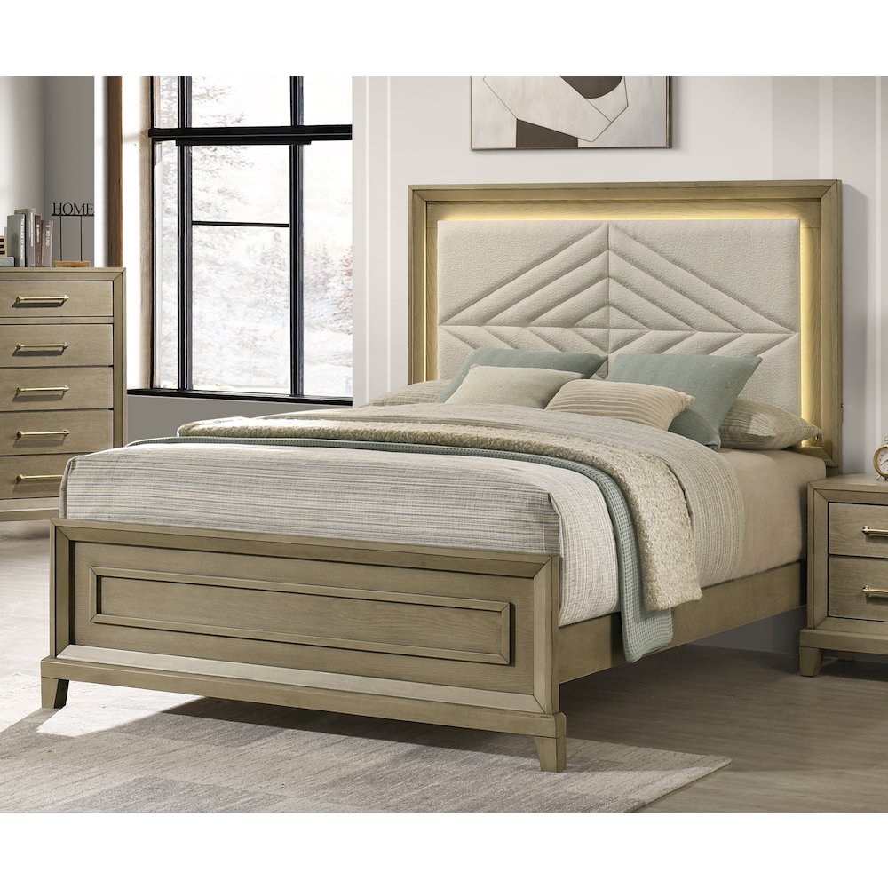 Dove Gray 5-piece Bedroom Set with LED Lighting, Queen