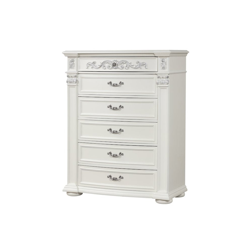 Platinum Pearl White Low Poster 5-Piece Bedroom Set, King