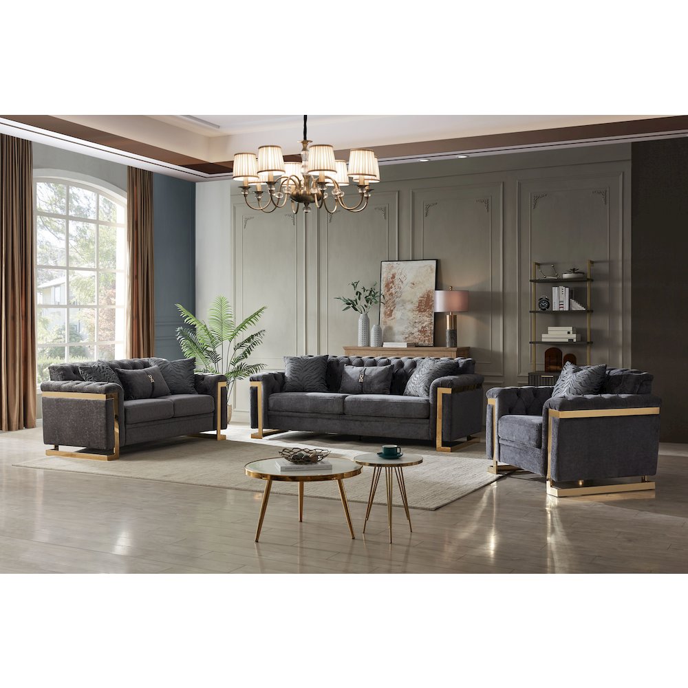 Riya Modern Gray Arm Chair with Gold Accents