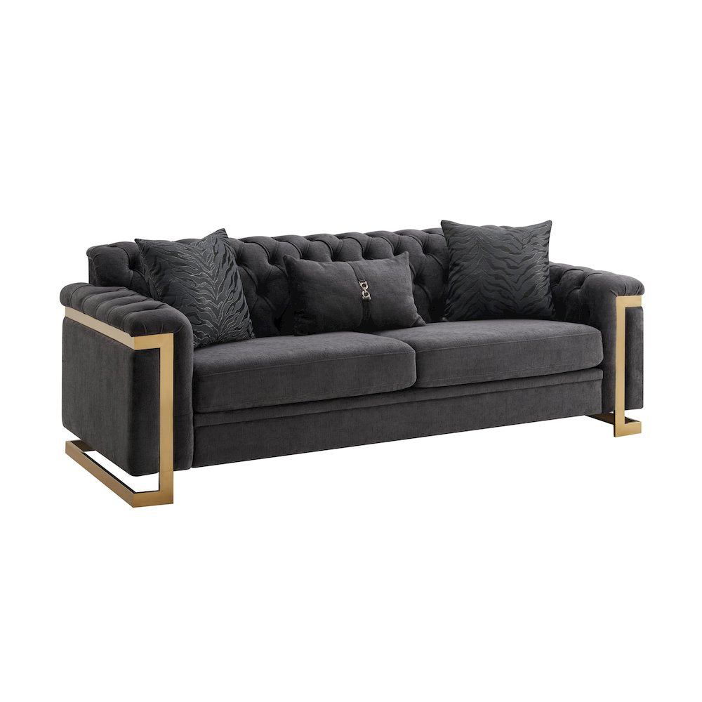 Riya Modern Gray 2-piece Living Room Set with Gold Accents