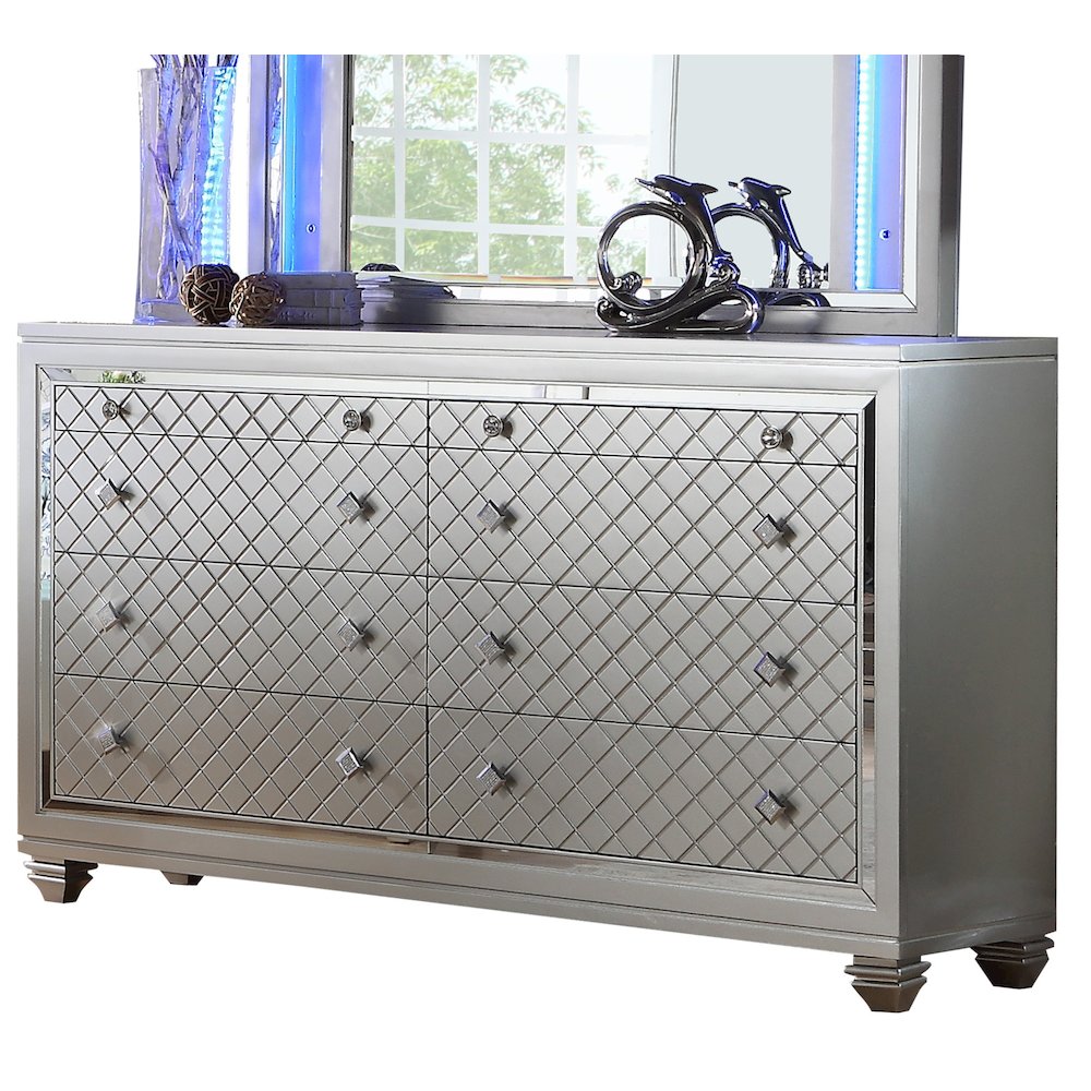 Shiney Silver 4-Piece Bedroom Set with LED Lighting, King