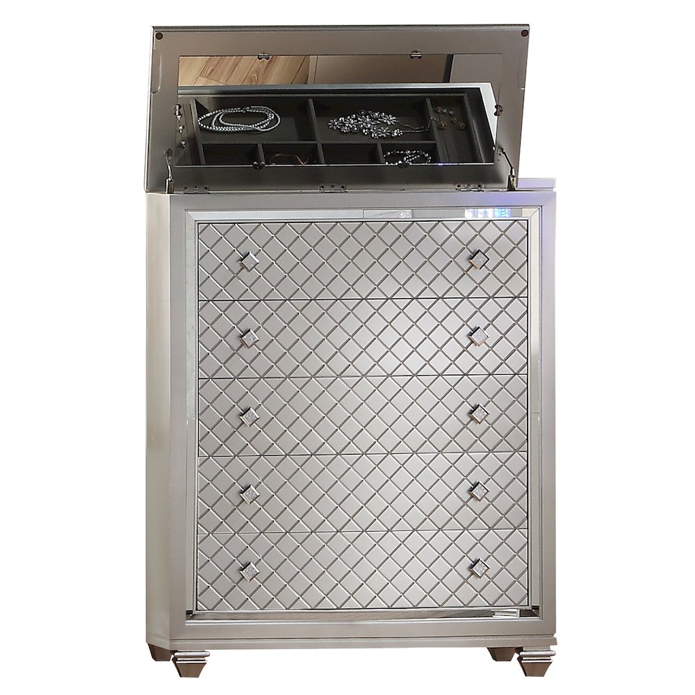 Shiney Silver 5-Piece Bedroom Set with LED Lighting, Queen