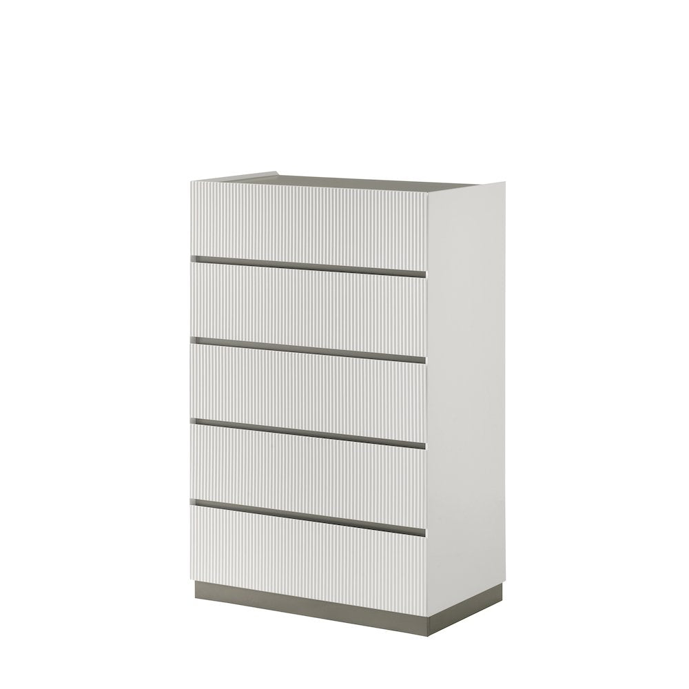 Cecilia White and Gray Fluted 5-piece Bedroom Set, Queen