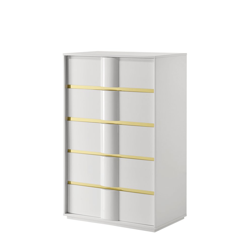 Florence White/Gold Sleek Platform 5-Piece Bedroom Set, King
