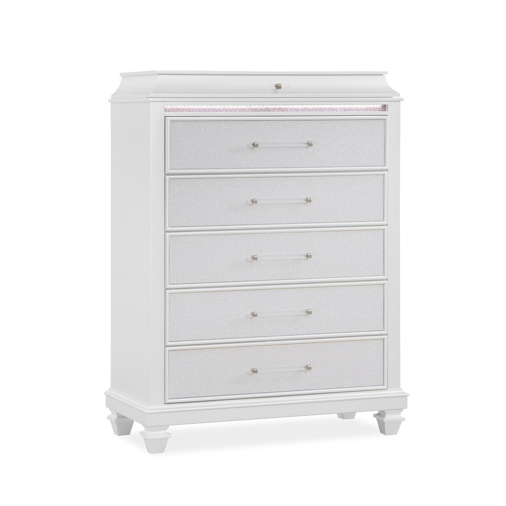 Sabrina White 5-Piece Bedroom Set with LED Lighting, King