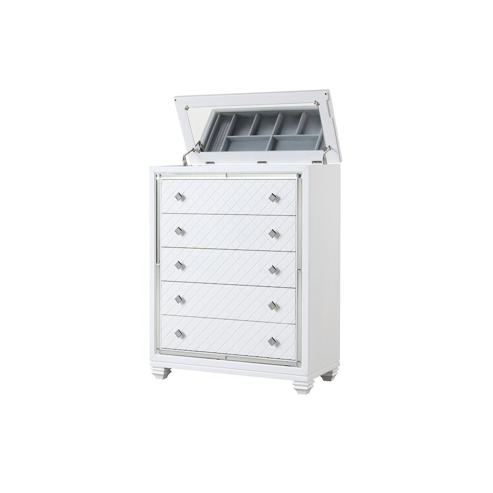Shiney White 5-Piece Bedroom Set with LED Lighting, King
