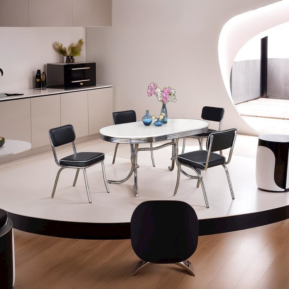 Elegant Oval Dining Set with 5 Pieces in Glossy White and Black Finish