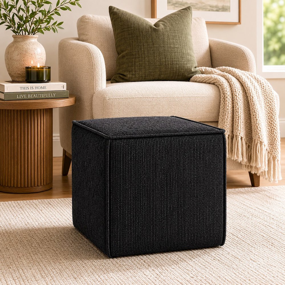 Pontchartrain Pouf Ottoman Chenille Black