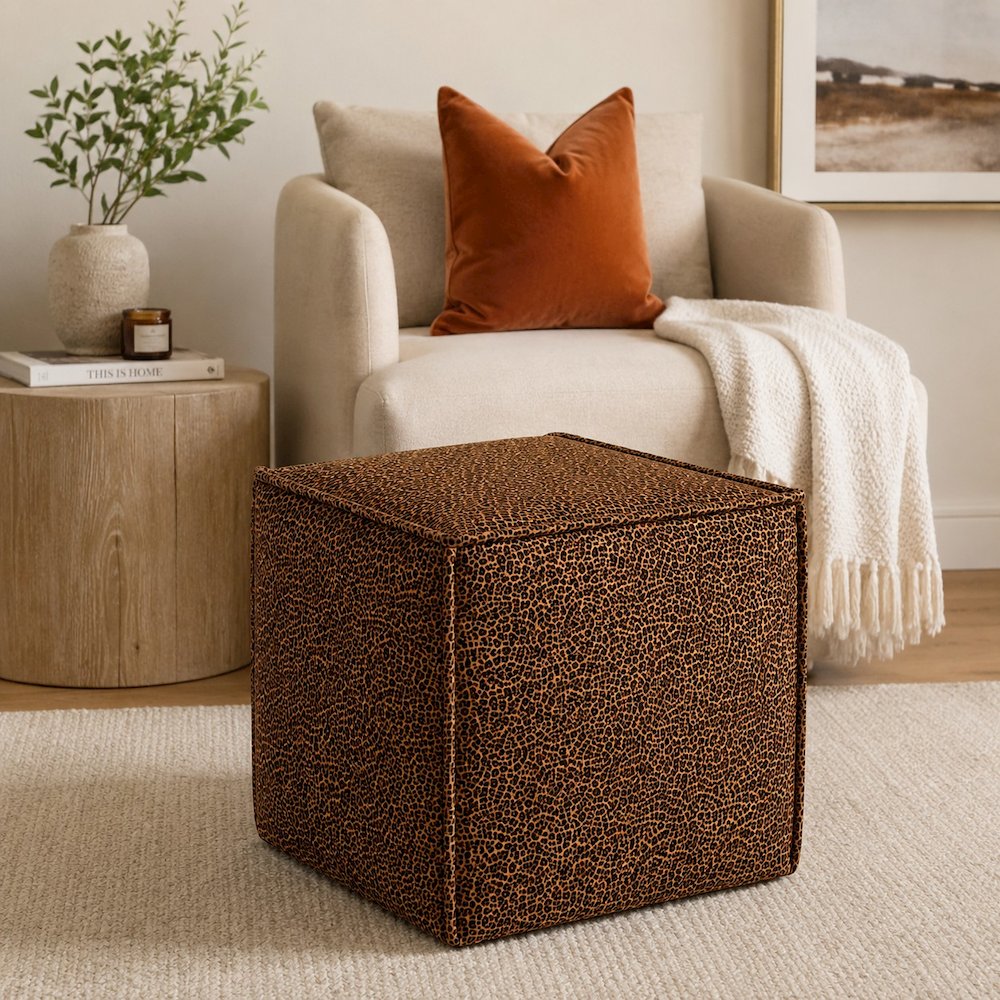 Pontchartrain Pouf Ottoman Velvet Leopard