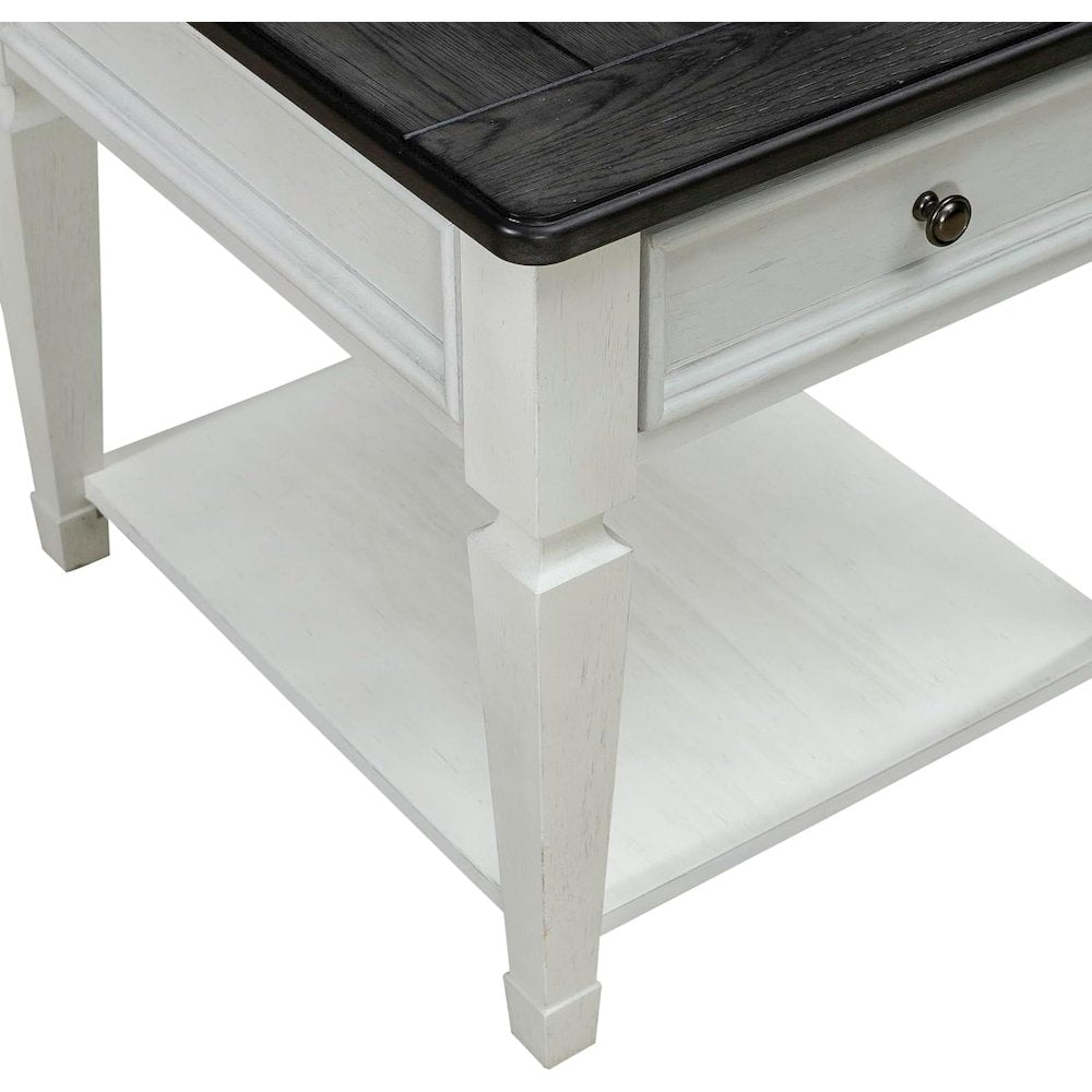 Allyson Park Drawer End Table in Wirebrushed White w/ Charcoal Top