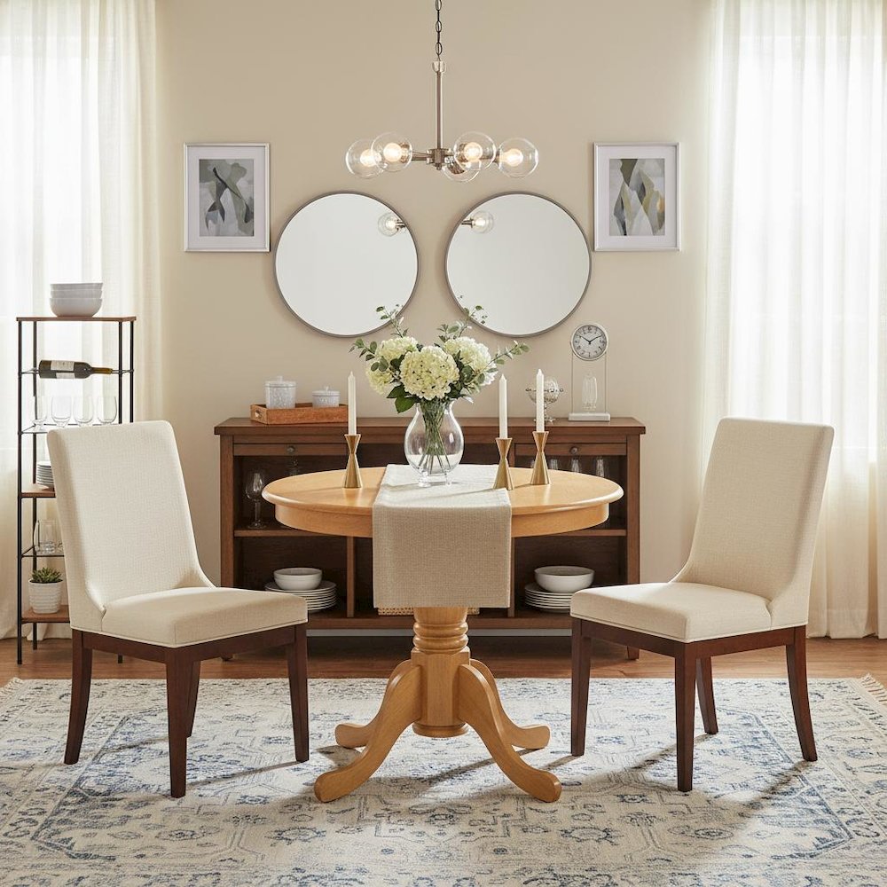 Round Dining Table, Pedestal Base, Oak, Mid-Century, Solid Wood