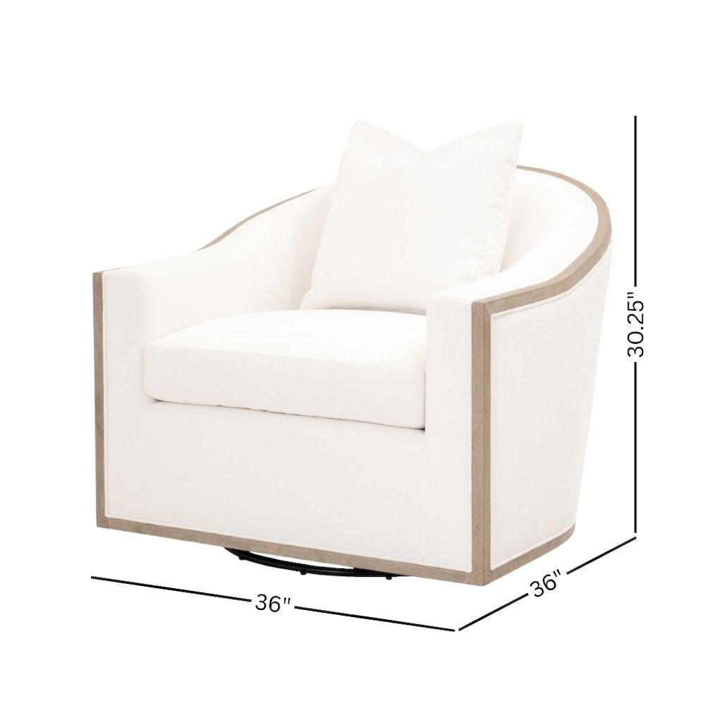 Swivel Club Chair White, Reversible Cushion, 360 Motion