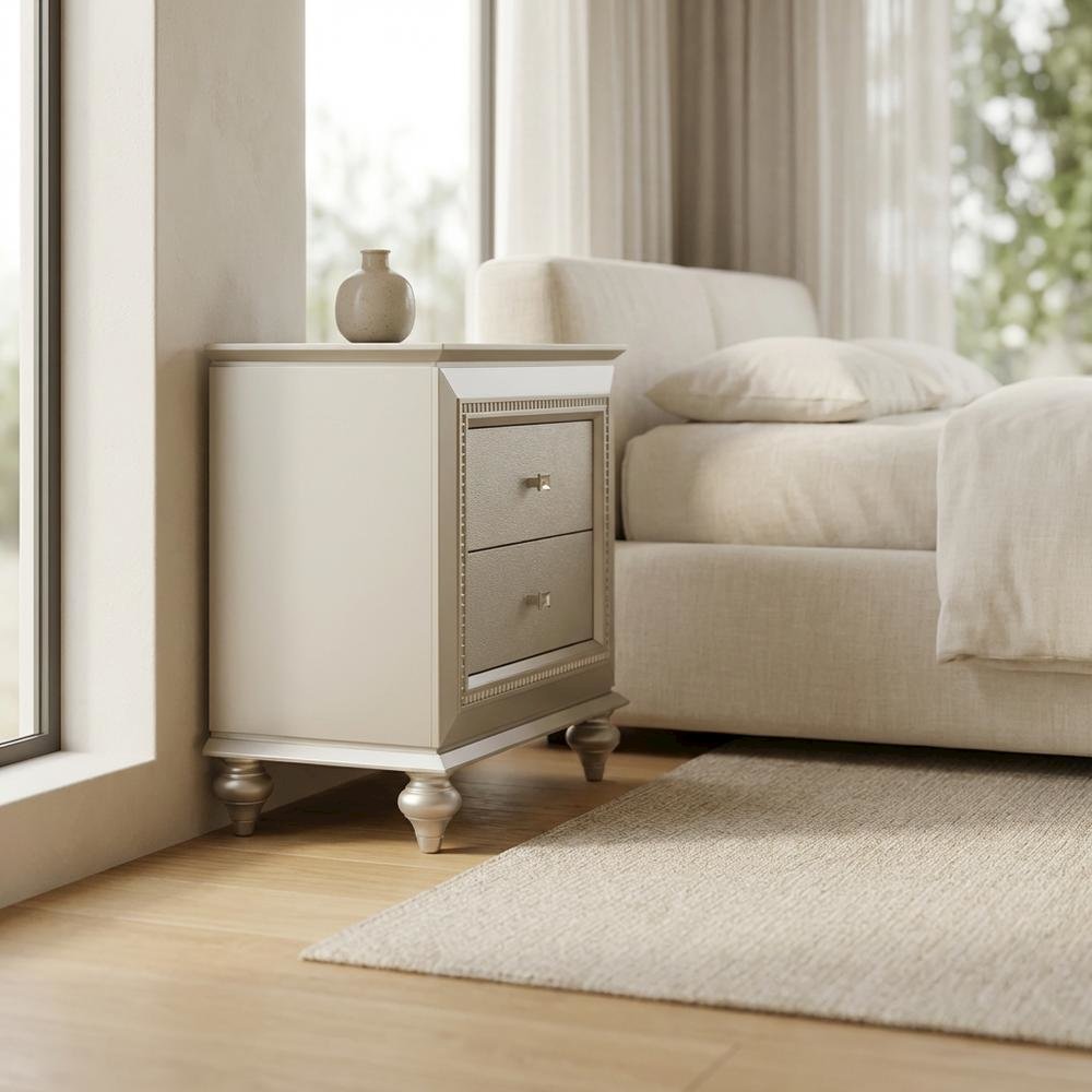 Champagne Nightstand with Glam and Contemporary Design for Bedroom Storage
