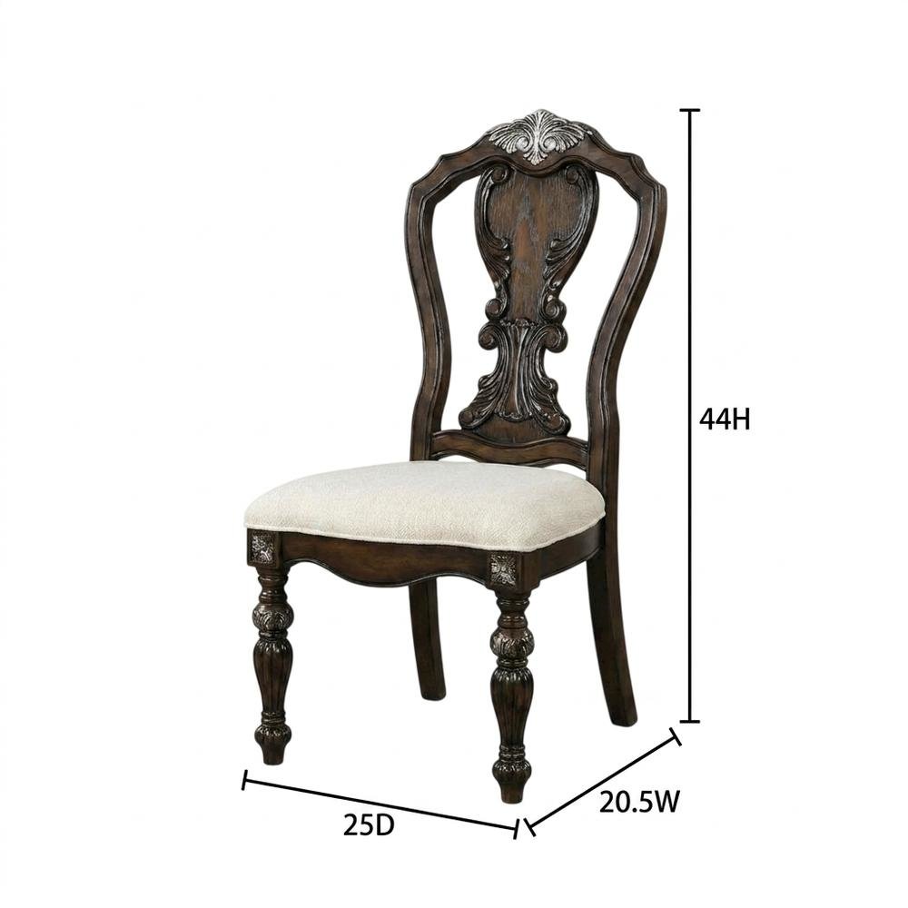 Dark Brown Upholstered Dining Side Chairs with Cushioned Seating, Set of 2