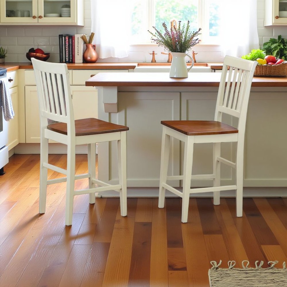 Elegant Wooden Bar Stools – Counter Height Chairs with Back, Set of 2