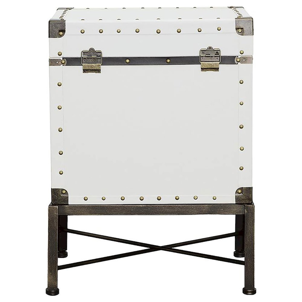White Accent Cabinet with Nailhead Trim, Storage Trunk, Lift Top End Table