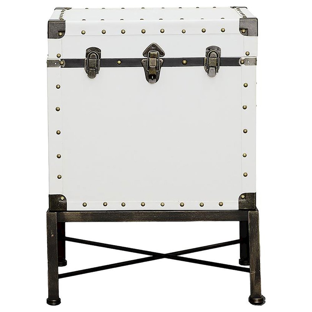 White Accent Cabinet with Nailhead Trim, Storage Trunk, Lift Top End Table