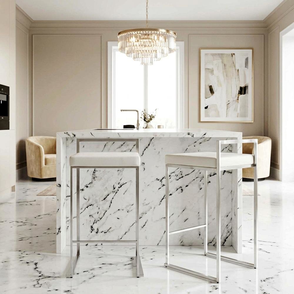 Contemporary White Faux Leather Stackable Counter Stool Set of 2