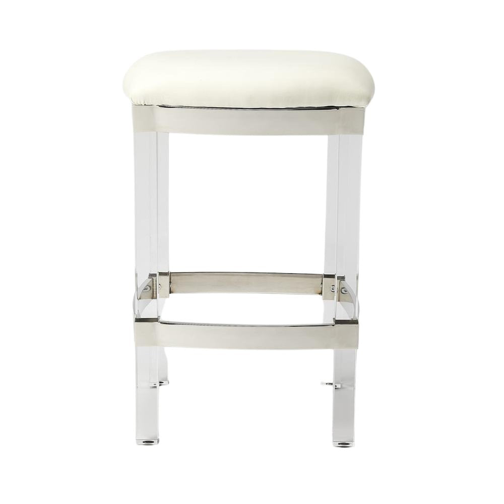 White Acrylic Stool with Leather Seat for Counter Use - Clear Bar Stools