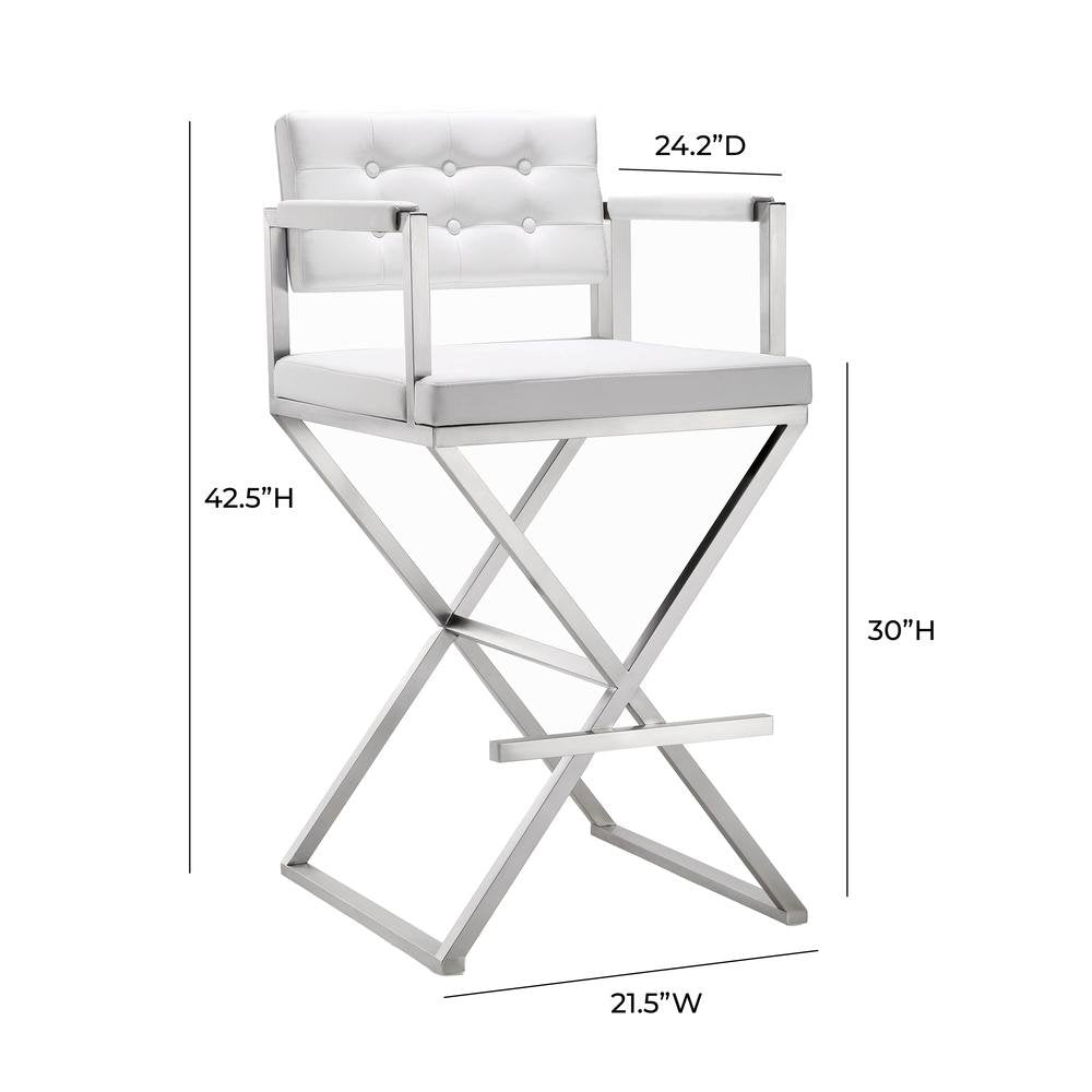 Contemporary White Steel Barstool with Armrests and Eco Leather Seat