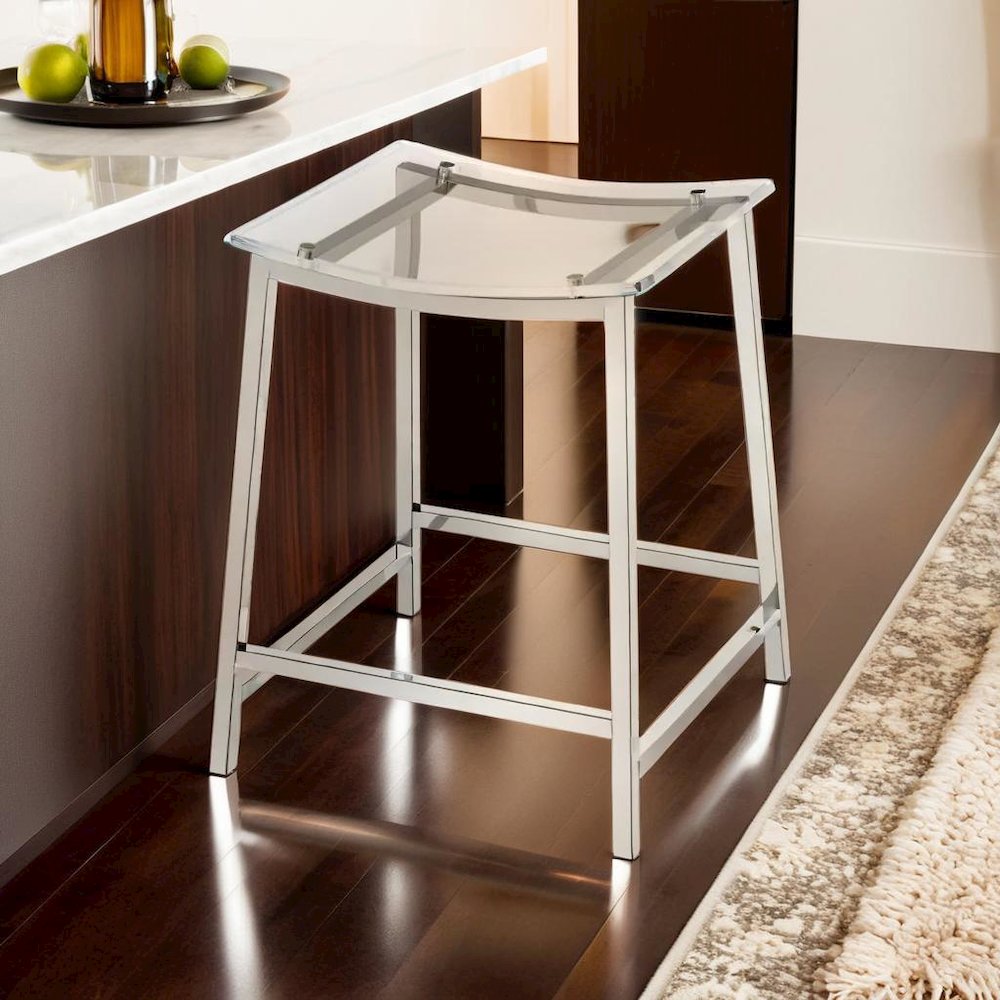 Stylish Clear Acrylic Backless Counter Height Bar Stools in Chrome Finish
