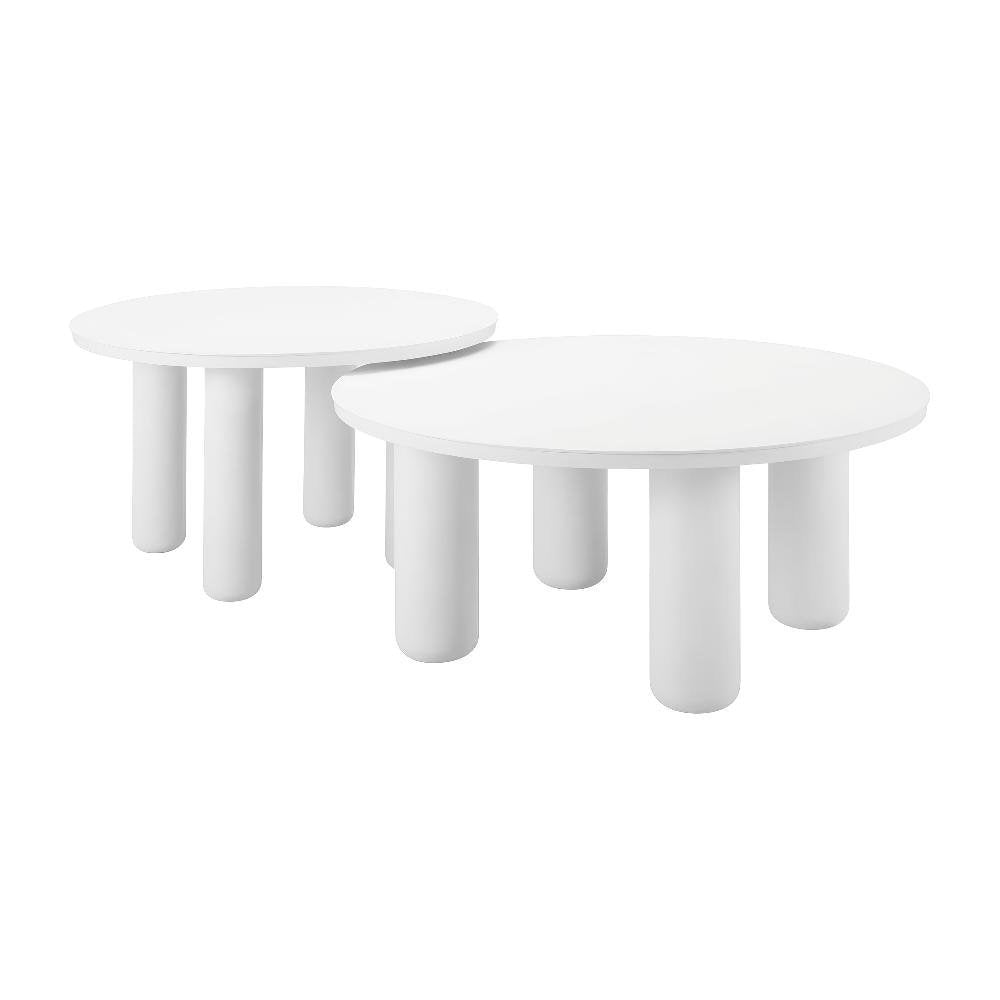 White Aluminum Round Coffee Table Set 2-Piece with Modern Design