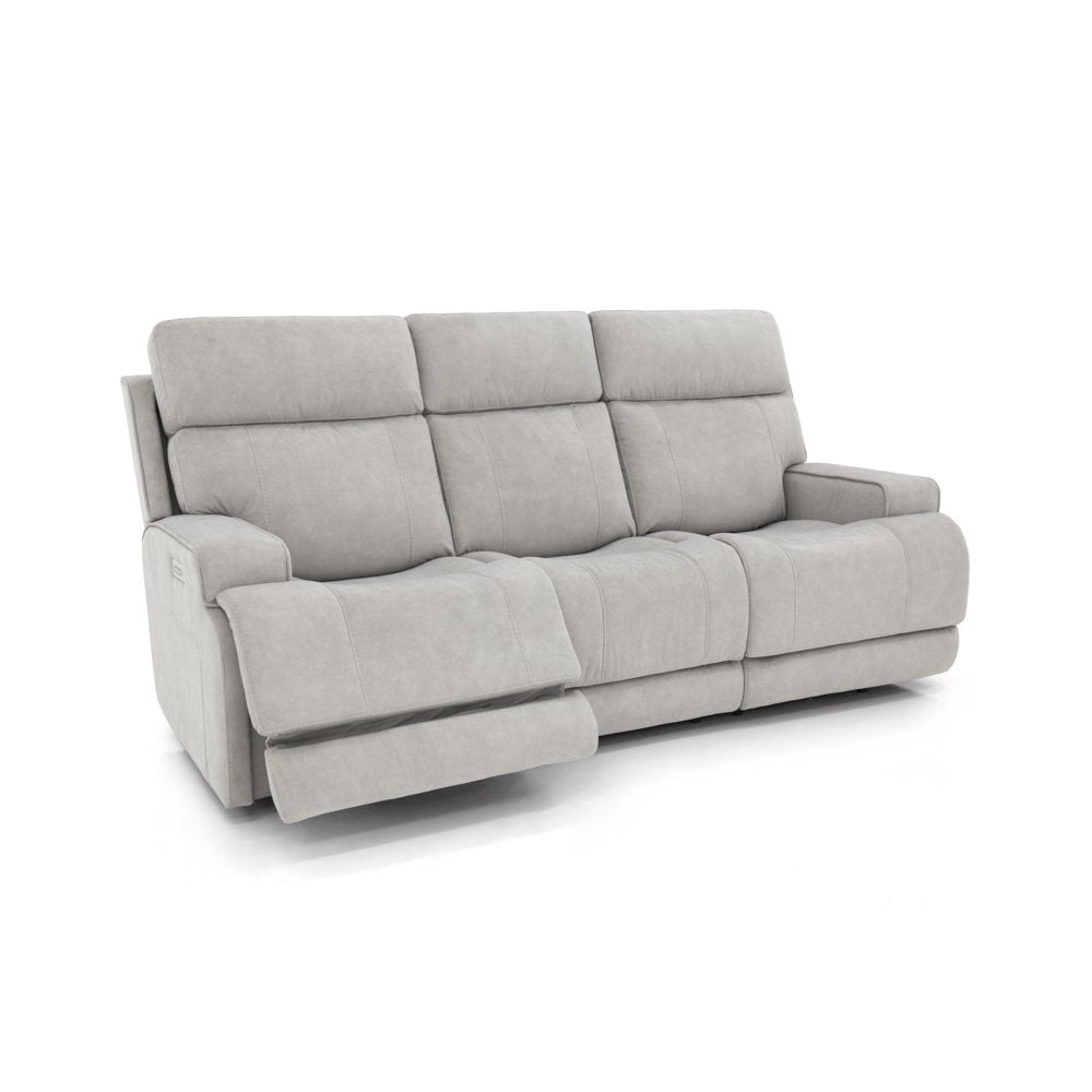 Gray Leather Power Reclining Sofa with Adjustable Headrests and Comfort