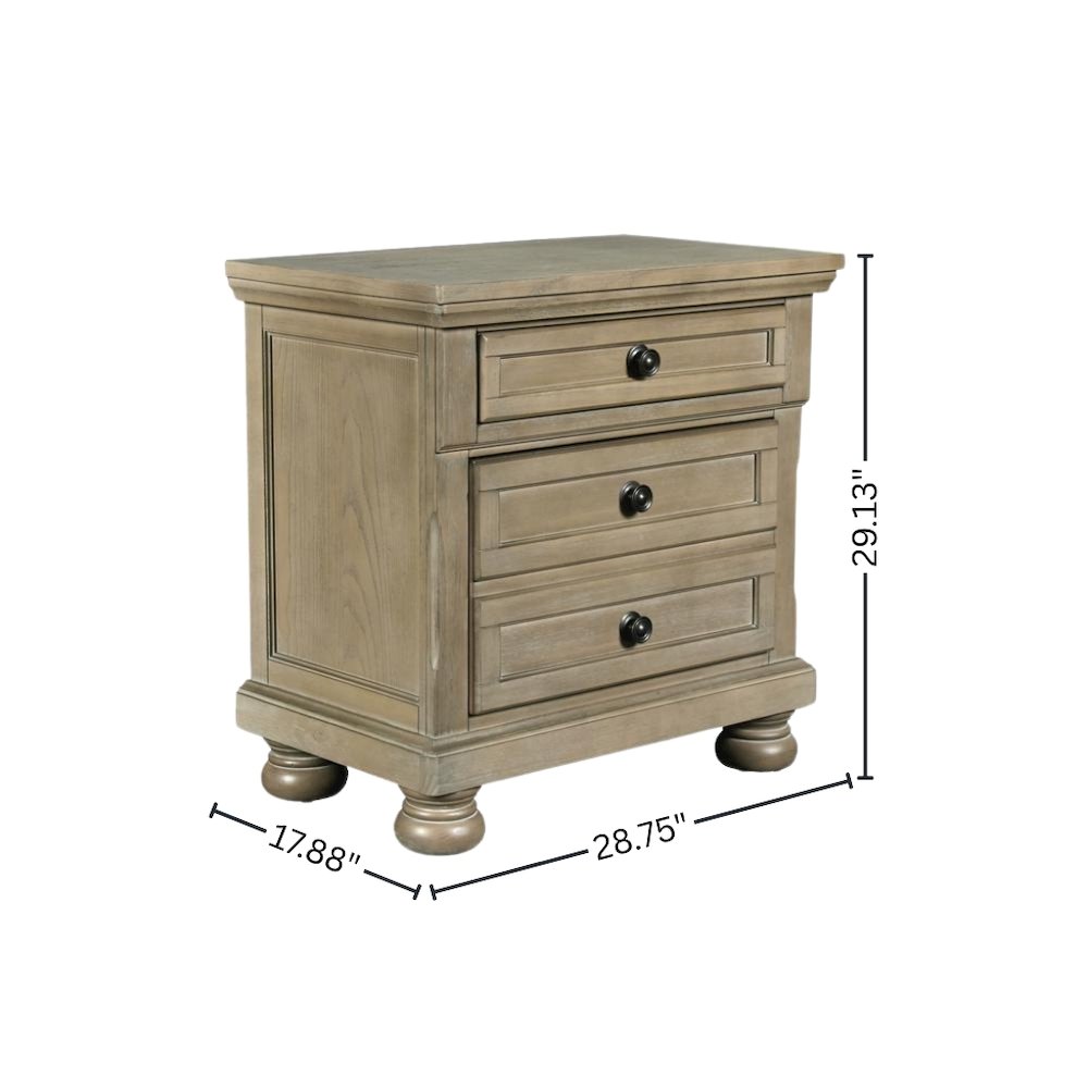 Gray Wood Nightstand with Drawers – Classic 3 Drawer Bedroom Side Table