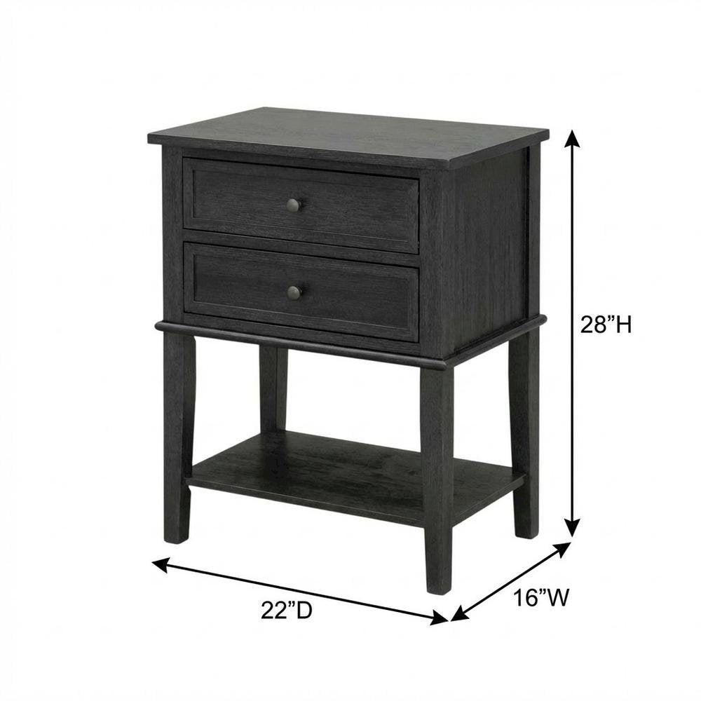 Black Wood Nightstand with 2 Drawers for Bedroom, Sturdy and Stylish