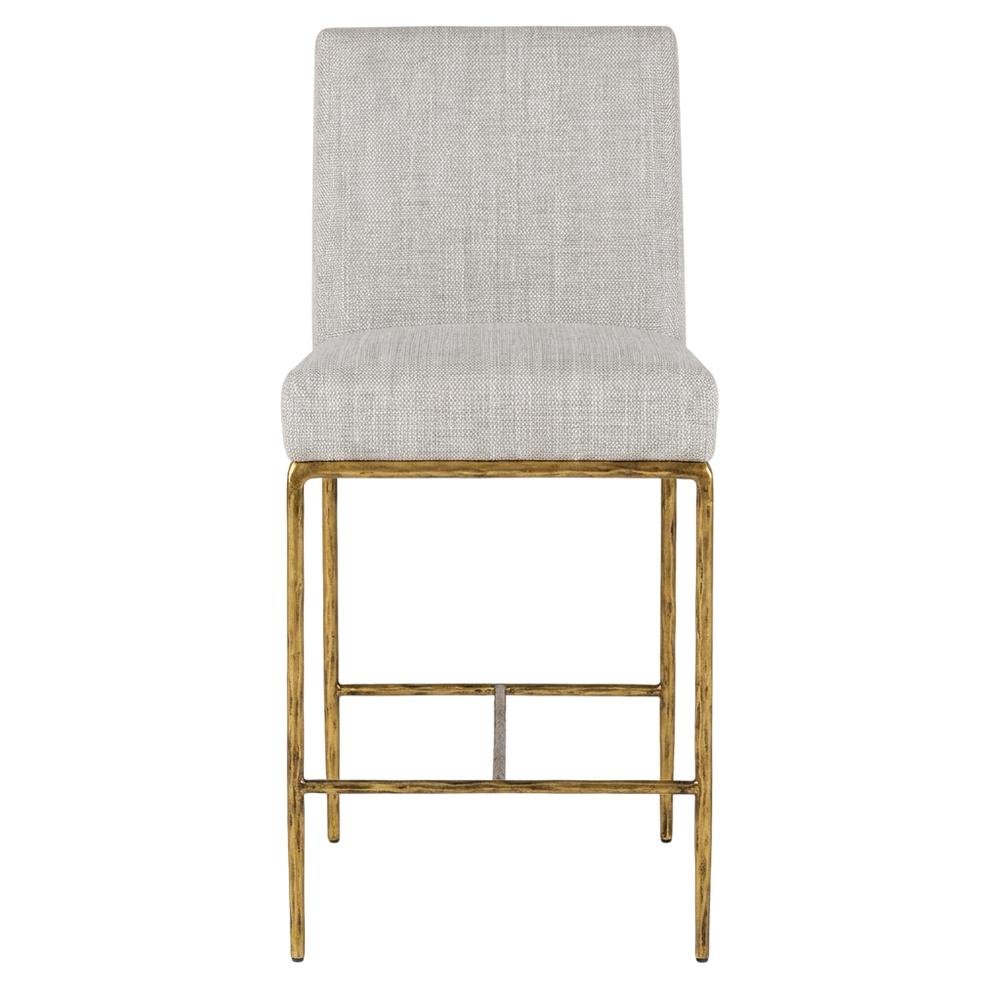 Fabric-Upholstered Counter Stool with Brass-Plated Steel Legs for Dining Room