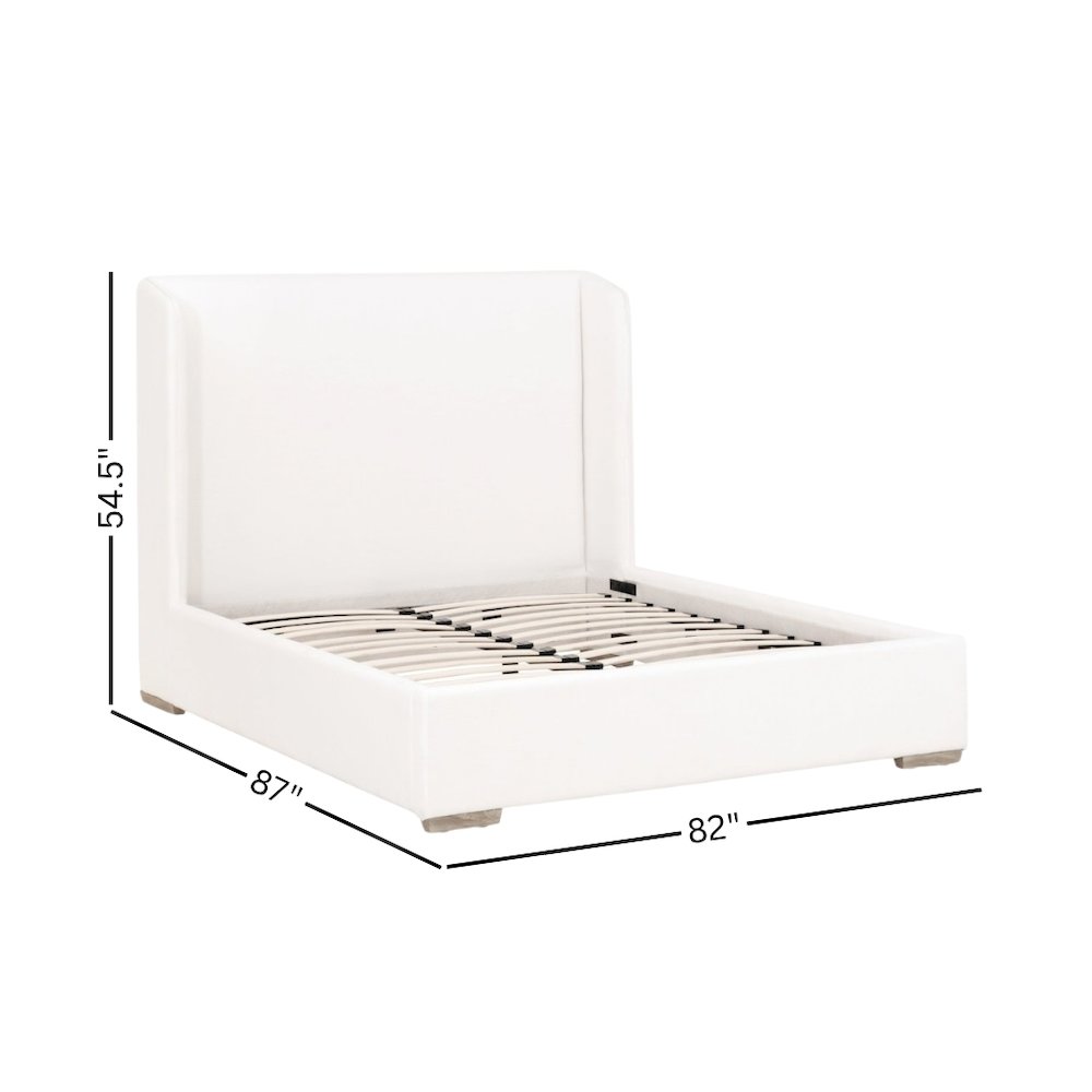 White Standard King Bed, Slanted Wing Headboard, Solid Oak Legs