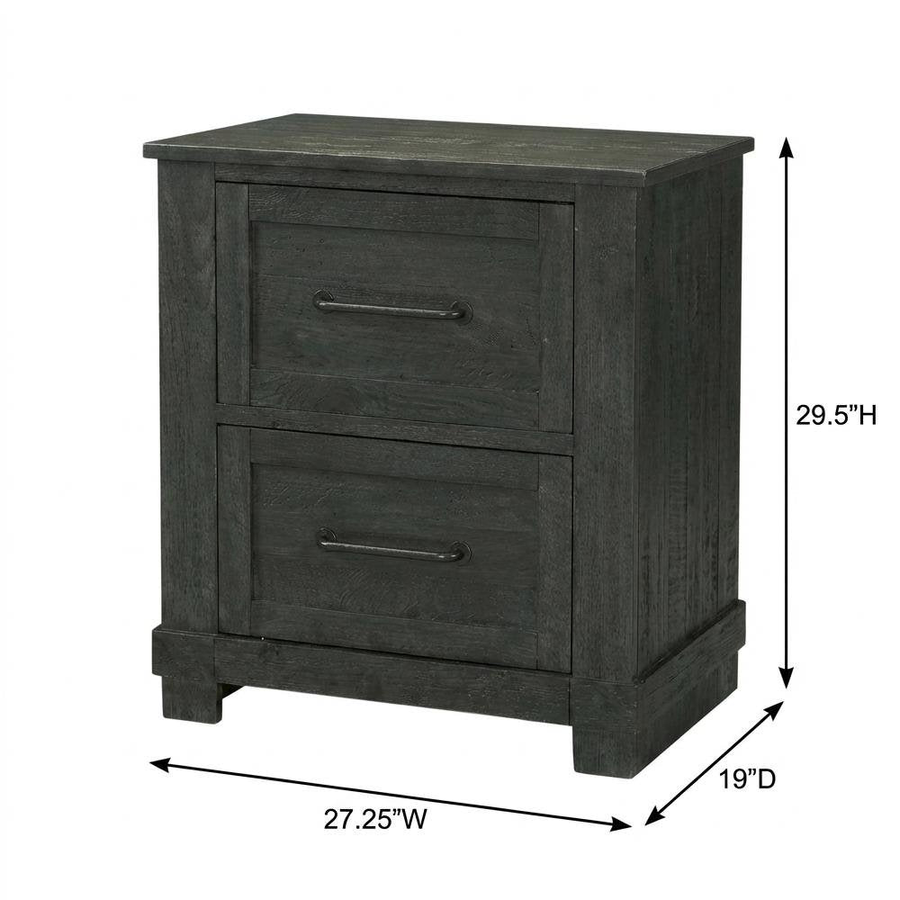 Charcoal Rustic Nightstand with Distressed Solid Pine and Graphite Hardware