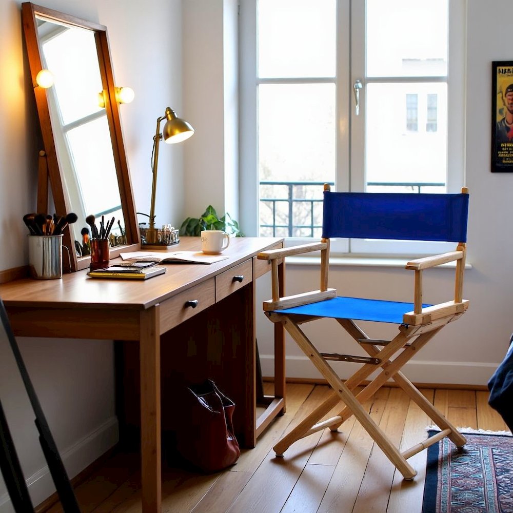 Royal Blue Canvas Director Chair with Foldable Solid Wood Frame