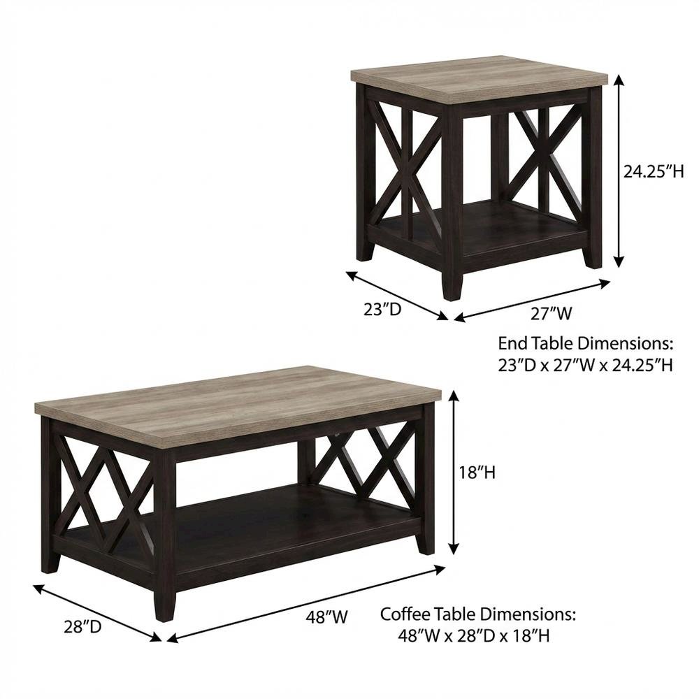 Black Living Room Set - 3 Piece Coffee Table and End Table Set