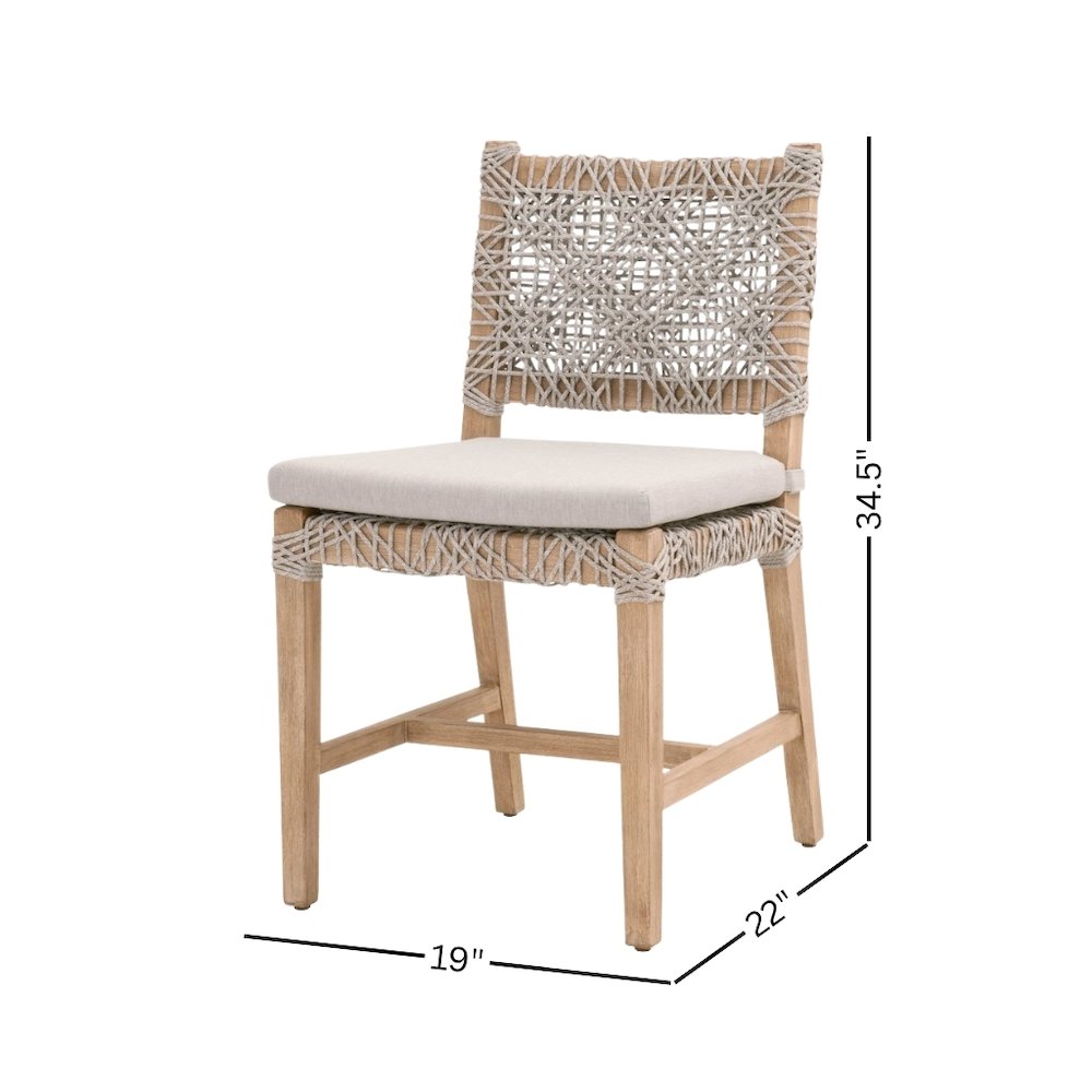 White Dining Chair 2-Piece Set, Solid Mahogany, Rope Design
