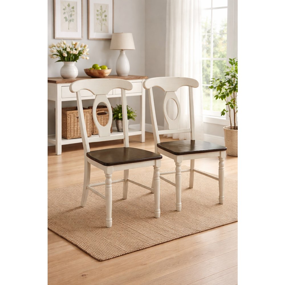 Two-Tone Wooden Dining Chairs with Distressed Finish, Set of 2