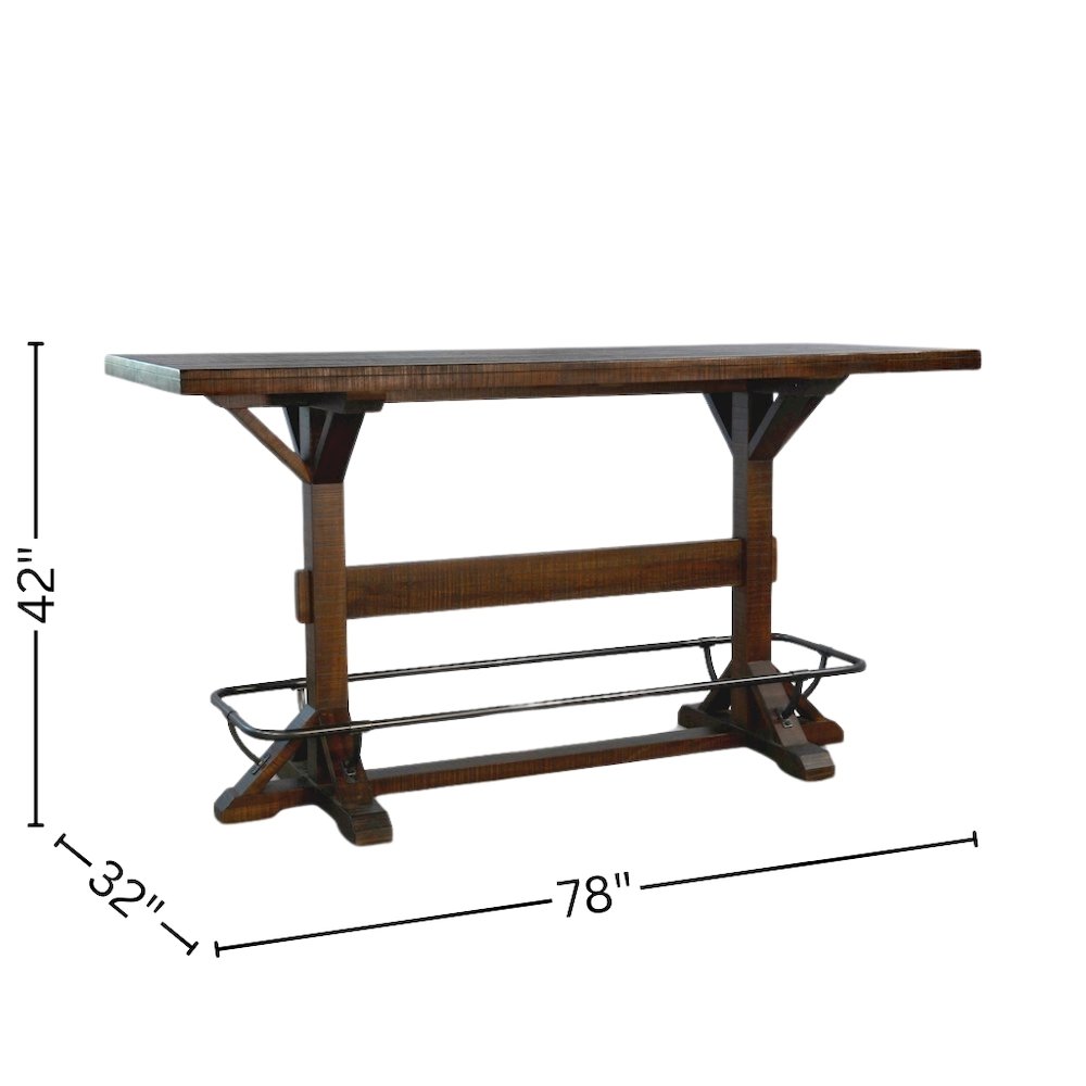 Brown Solid Wood Bar Table, High Top Counter Height Table for Dining Area