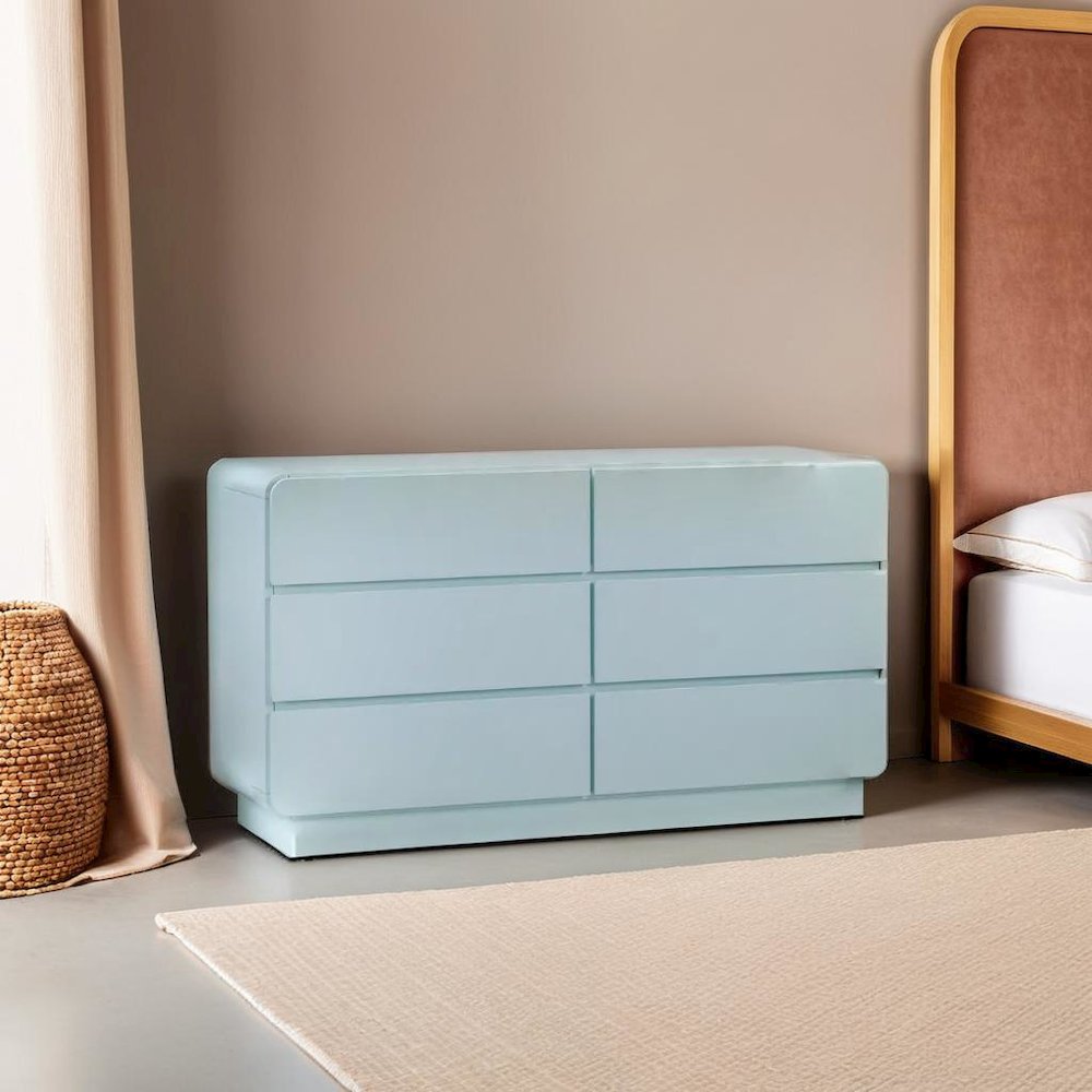 Elegant 6-Drawer Dresser in Blue Acacia with Modern Design for Bedrooms